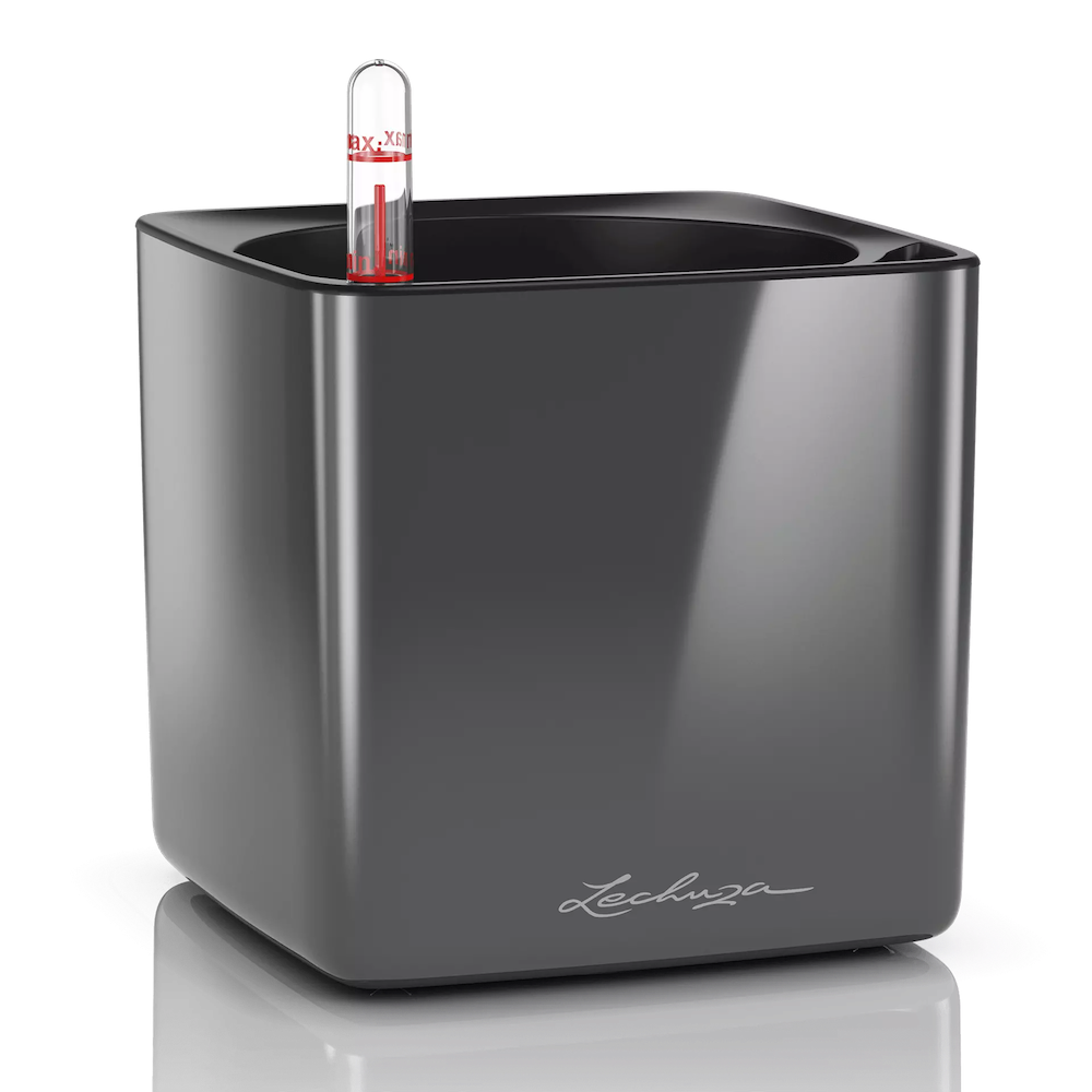 LECHUZA SELF WATERING CUBE 14 IN GLOSSY CHARCOAL for 6IN. PLANTS LECHUZA SELF WATERING CUBE 14 IN GLOSSY CHARCOAL for 6IN. PLANTS